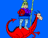 Desenho Cavaleiro São Jorge e o dragão pintado por yasmim