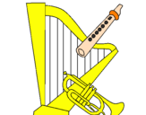 Desenho Harpa, flauta e trompeta pintado por Bruno