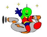 Desenho Marciano numa moto espacial pintado por marci