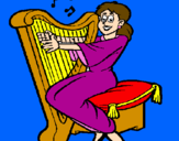 Desenho Mulher a tocar harpa pintado por mimi