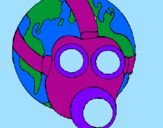 Desenho Terra com máscara de gás pintado por hercules