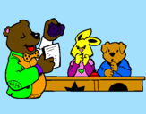 Desenho Professor urso e seus alunos pintado por Micaela