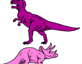 Desenho Tricerátopo e tiranossauro rex pintado por marina
