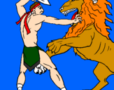 Desenho Gladiador contra leão pintado por arthur