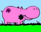 Desenho Hipopótamo com flores pintado por Maria 