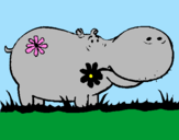 Desenho Hipopótamo com flores pintado por matheus