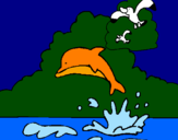Desenho Golfinho e gaviota pintado por eliane pedro
