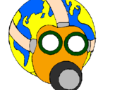 Desenho Terra com máscara de gás pintado por ana
