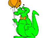 Desenho Crocodilo com balões pintado por Victoria Borges