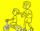 Desenho Triciclo pintado por el papa y el niño y la ch