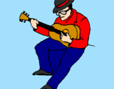 Desenho Guitarrista com chapéu pintado por ererr