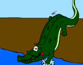 Desenho Crocodilo a entrar na água pintado por mano 