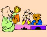 Desenho Professor urso e seus alunos pintado por anafrancisca