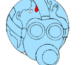 Desenho Terra com máscara de gás pintado por artur