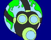 Desenho Terra com máscara de gás pintado por Punky Lavada da Breca