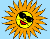 Desenho Sol com óculos de sol pintado por beatriz