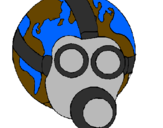 Desenho Terra com máscara de gás pintado por pedro guilherme