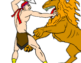 Desenho Gladiador contra leão pintado por eheheh