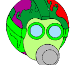 Desenho Terra com máscara de gás pintado por kety