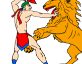 Desenho Gladiador contra leão pintado por Luiz Felipe