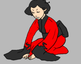 Desenho Geisha a saudar pintado por palloma