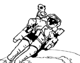 Desenho Astronauta no espaço pintado por bombeiro