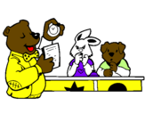 Desenho Professor urso e seus alunos pintado por maria fernanda
