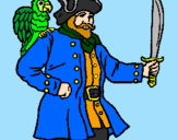 Desenho Pirata com um papagaio pintado por Rodrigo