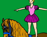 Desenho Trapezista em cima do cavalo pintado por Liana