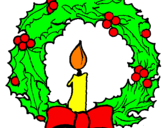 Desenho Coroa de natal e uma vela pintado por ana ,pedro,ju