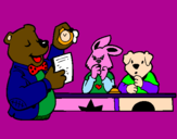 Desenho Professor urso e seus alunos pintado por gabrielle