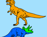 Desenho Tricerátopo e tiranossauro rex pintado por Bruno