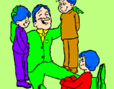 Desenho Papá com os seus 3 filhos pintado por s.12