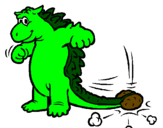 Desenho Dinossauro a mexer a cauda pintado por Thássila