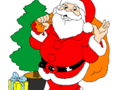 Desenho Santa Claus e uma árvore de natal pintado por Lucinha