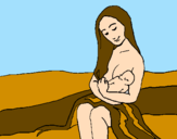 Desenho Mãe e filho  pintado por mãe e o bebe