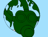 Desenho Terra com máscara de gás pintado por geison
