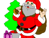 Desenho Santa Claus e uma árvore de natal pintado por leonardo setti
