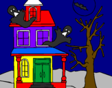 Desenho Casa do terror pintado por Felipe de Sá ( mamãe)