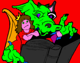 Desenho Dragão, menina e livro pintado por JAVIER saez     4