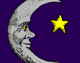 Desenho Lua e estrela pintado por MARA