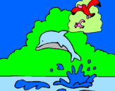Desenho Golfinho e gaviota pintado por cris