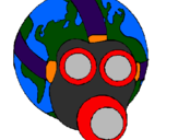 Desenho Terra com máscara de gás pintado por felip