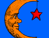 Desenho Lua e estrela pintado por BELA