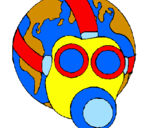 Desenho Terra com máscara de gás pintado por ANDERSON