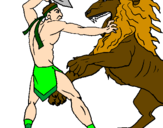 Desenho Gladiador contra leão pintado por nanda