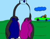 Desenho Familia pinguins pintado por pedro e  mamae papai