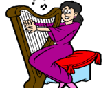 Desenho Mulher a tocar harpa pintado por LETICIA