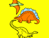 Desenho Três classes de dinossauros pintado por kvgn .lvmgn hbggu
