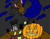 Desenho Paisagem Halloween pintado por BIA